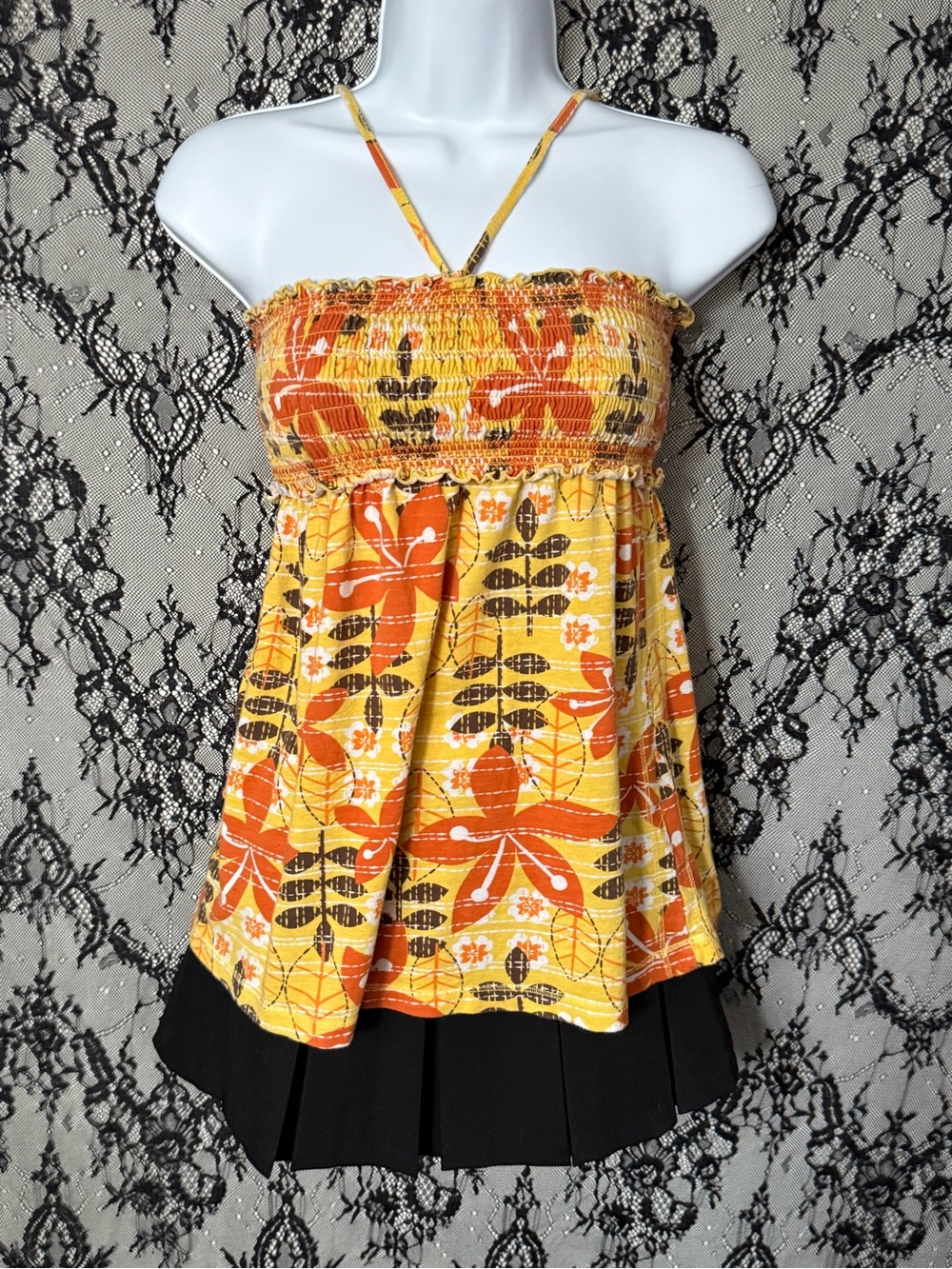 vintage "So Wear It Declare It" tropical yellow halter top